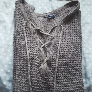 Brown long v neck sweater soft